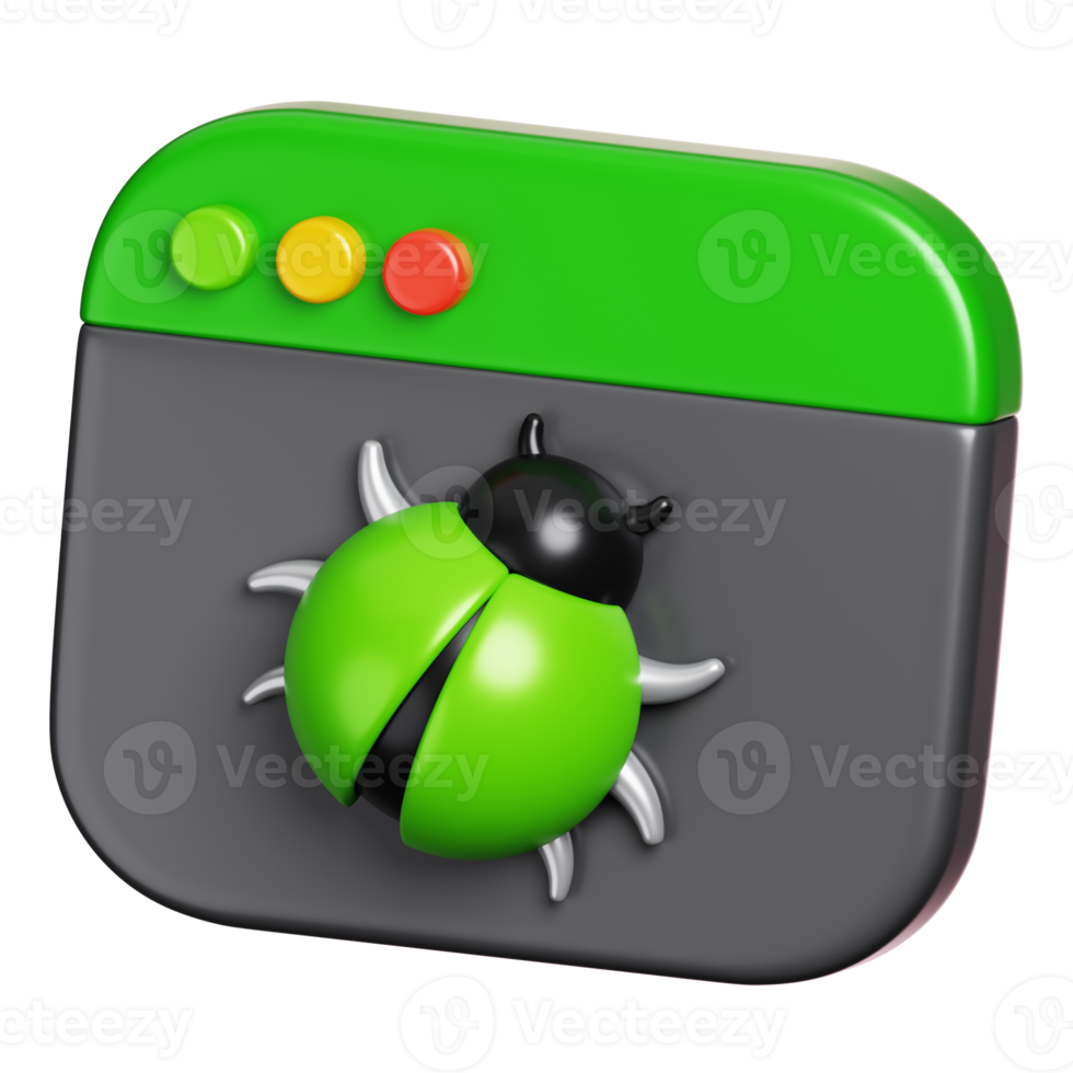 Virus bug on webpage showing of malicious website isolated. Network security icon. 3D illustration png