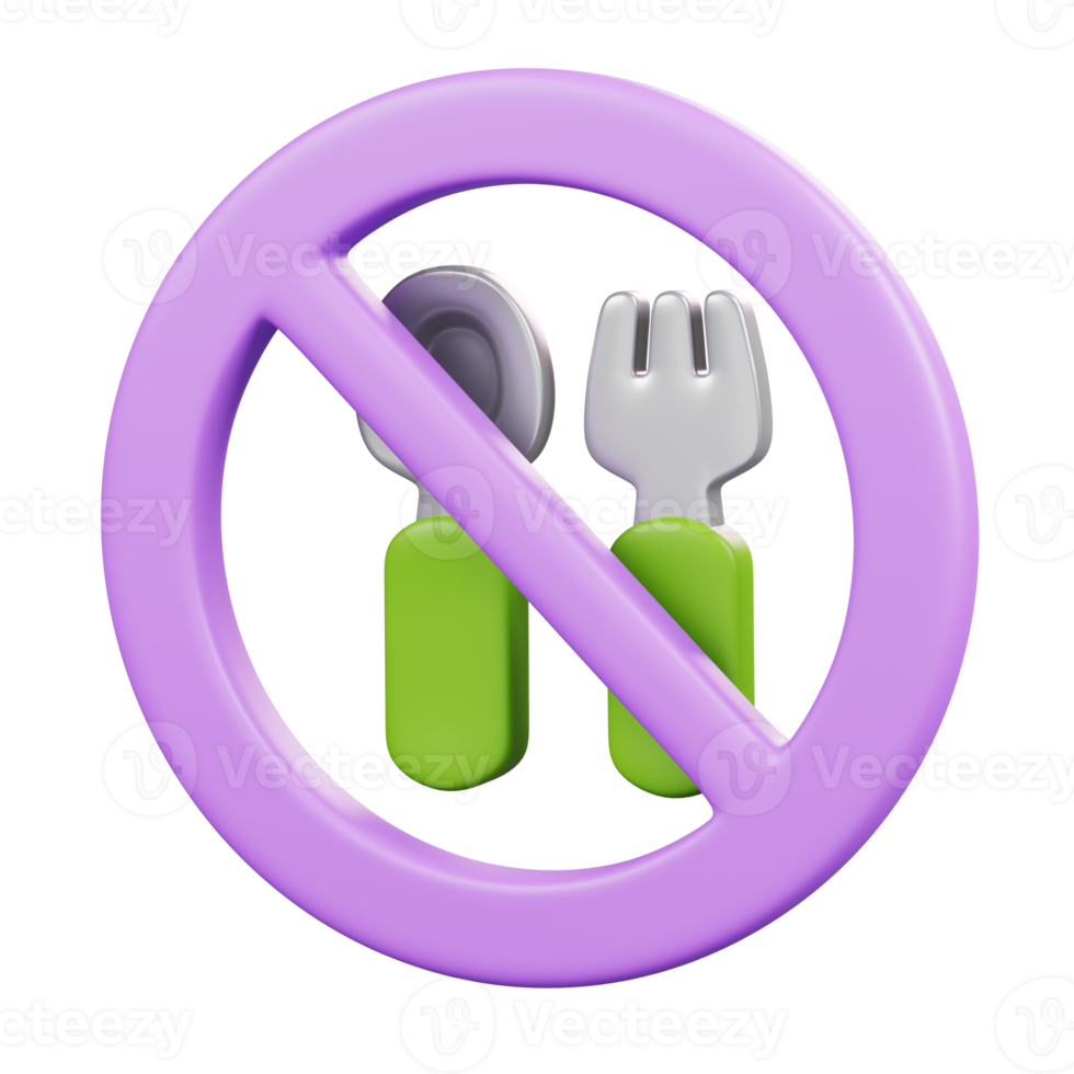No Eating Food Sign Isolated. Ramadan Kareem Islamic Element Icon Concept. 3D illustration png