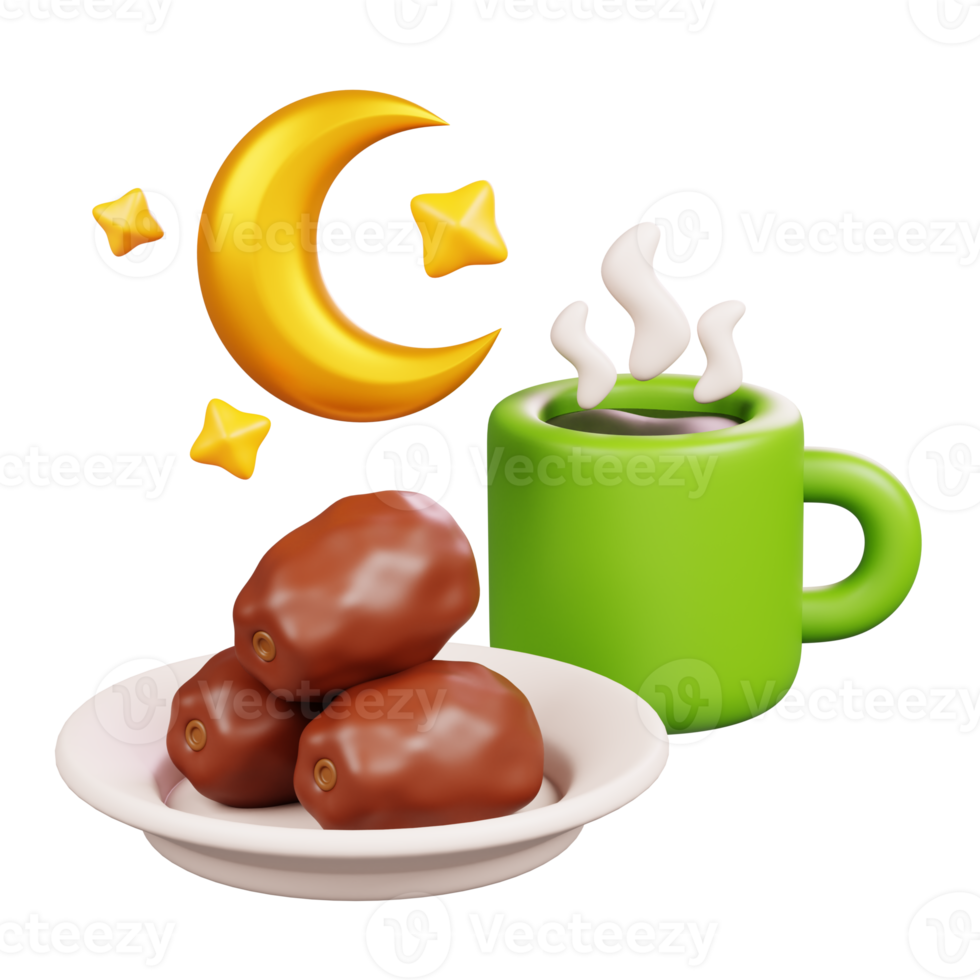 Iftar Dates Fruit and Drink Isolated. Ramadan Kareem Islamic Element Icon Concept. 3D illustration png