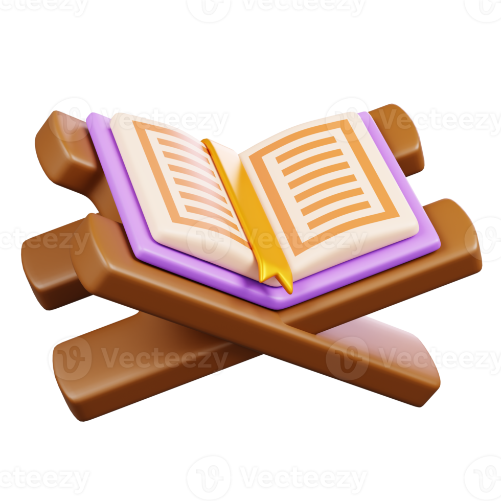 Opened The Holy Al Quran Book Isolated. Ramadan kareem Islamic element icon concept. 3D illustration png