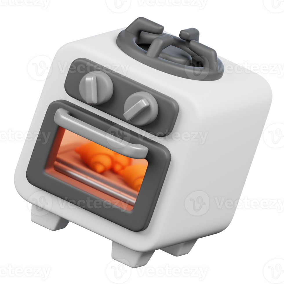Bake Croissant Bread in a Gas Oven Kitchenware and Cooking icon on transparent background 3d Render png