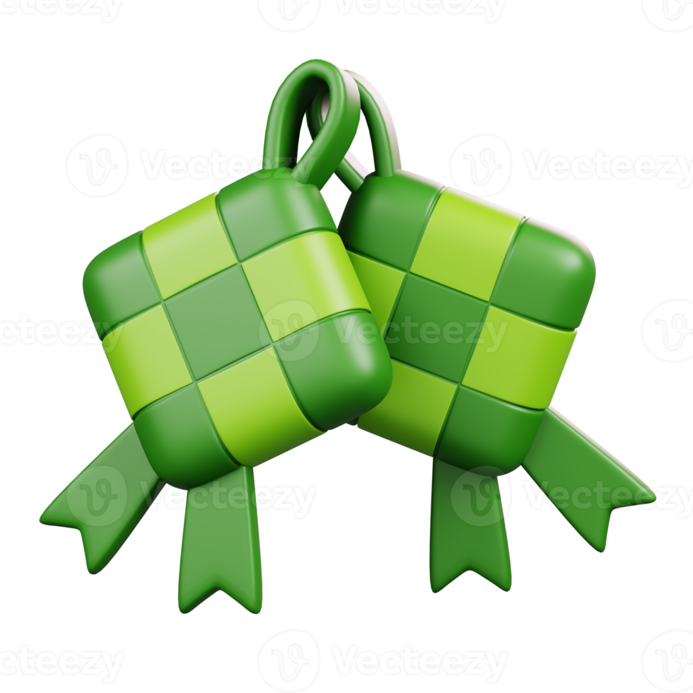 Green Ketupats Isolated. Ramadan Kareem Islamic Element Icon Concept. 3D illustration png
