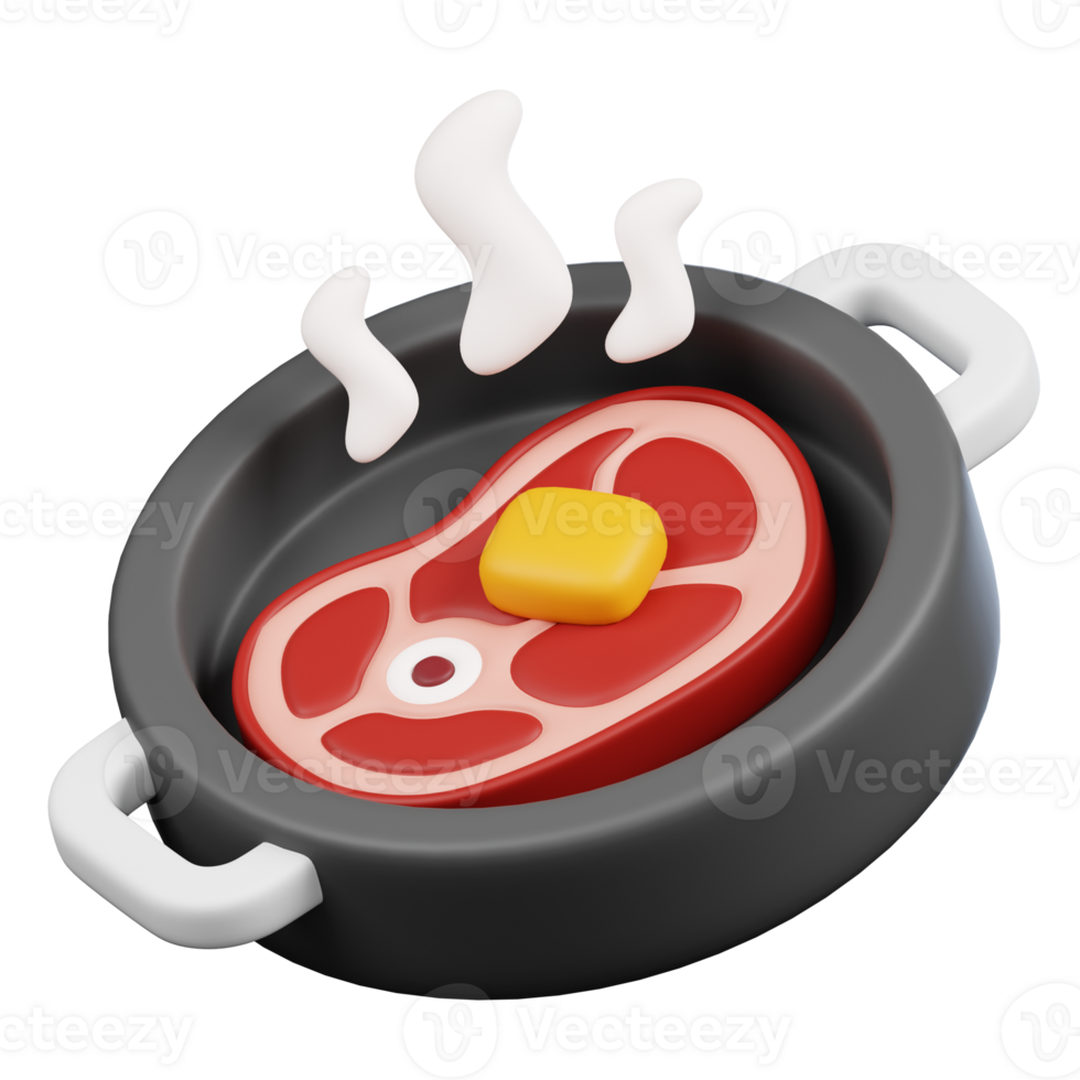 Meat Frying Pan Kitchenware and Cooking icon on transparent background 3d Render png