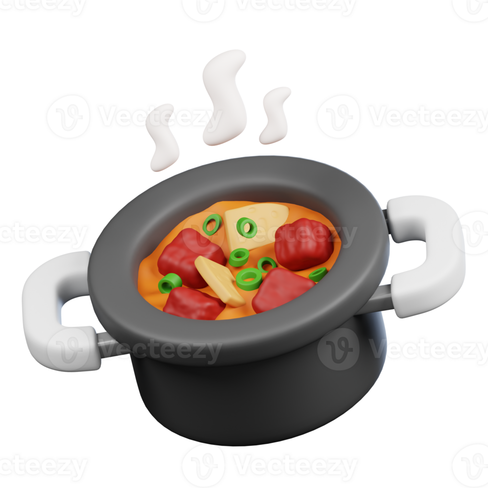 Cooking Pot with Beef Stew Kitchenware and Cooking icon on transparent background 3d Render png