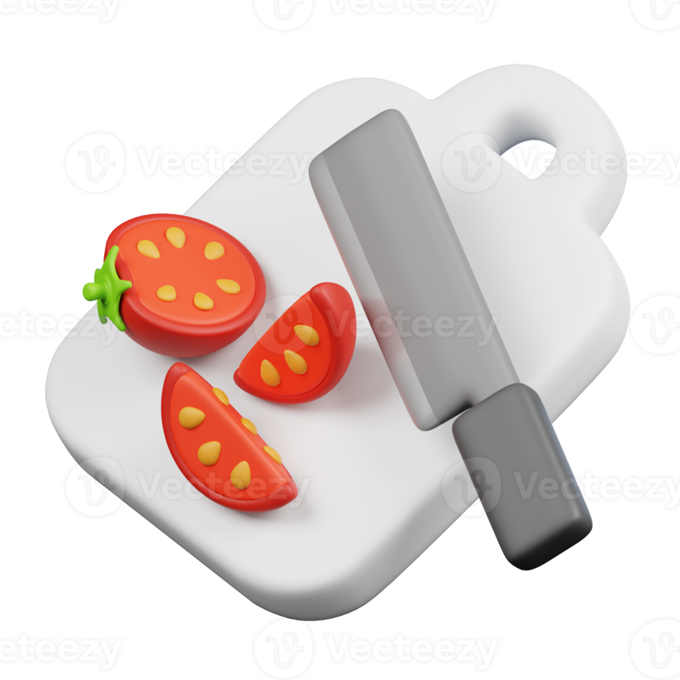Tomato Chopping On Cutting Board Kitchenware and Cooking icon on transparent background 3d Render png