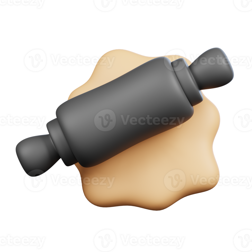 Rolling Pin with Dough Kitchenware and Cooking icon on transparent background 3d Render png