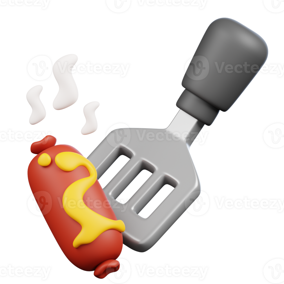 Spatula with Hot Dog with Sauce Kitchenware and Cooking icon on transparent background 3d Render png
