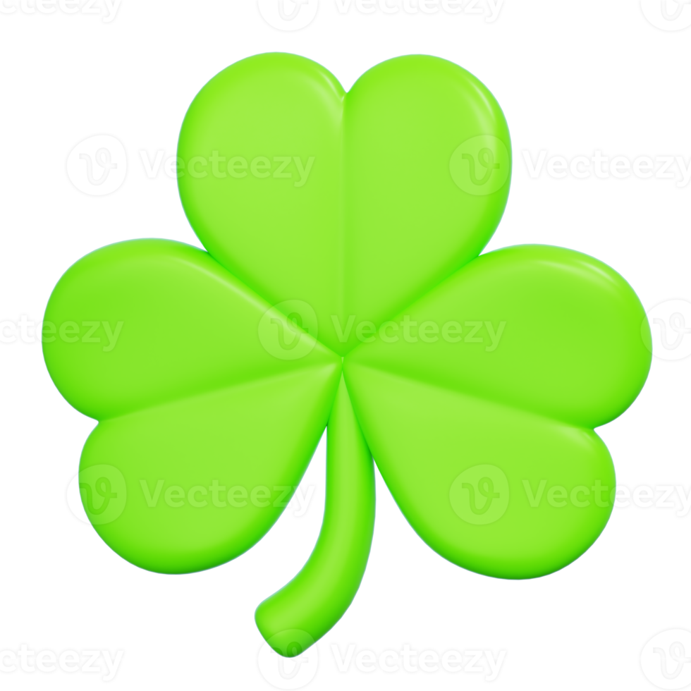Three leaf clover shamrock isolated. 3D Render in minimal cartoon style. Traditional Irish symbol. png