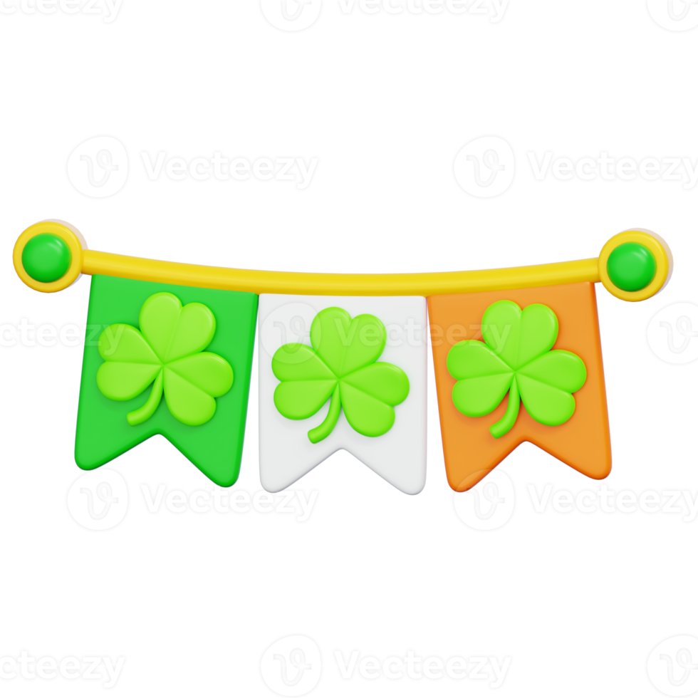 Irish flag with clover shamrock symbol , ideal for St. Patrick's Day celebrations. 3D Rendering png