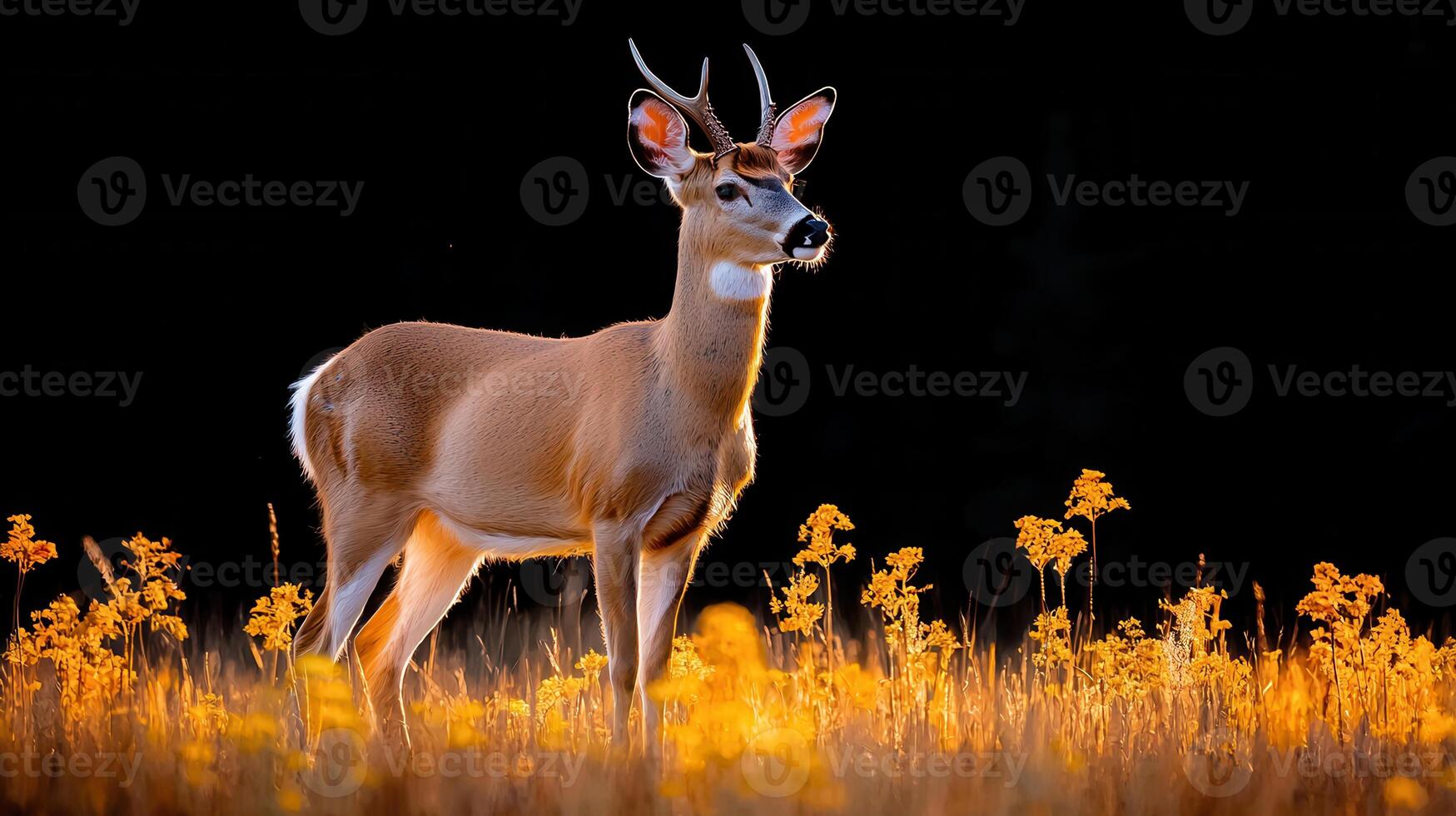 Majestic Mule Deer Buck in Golden Hour Meadow Backlit Silhouette photo