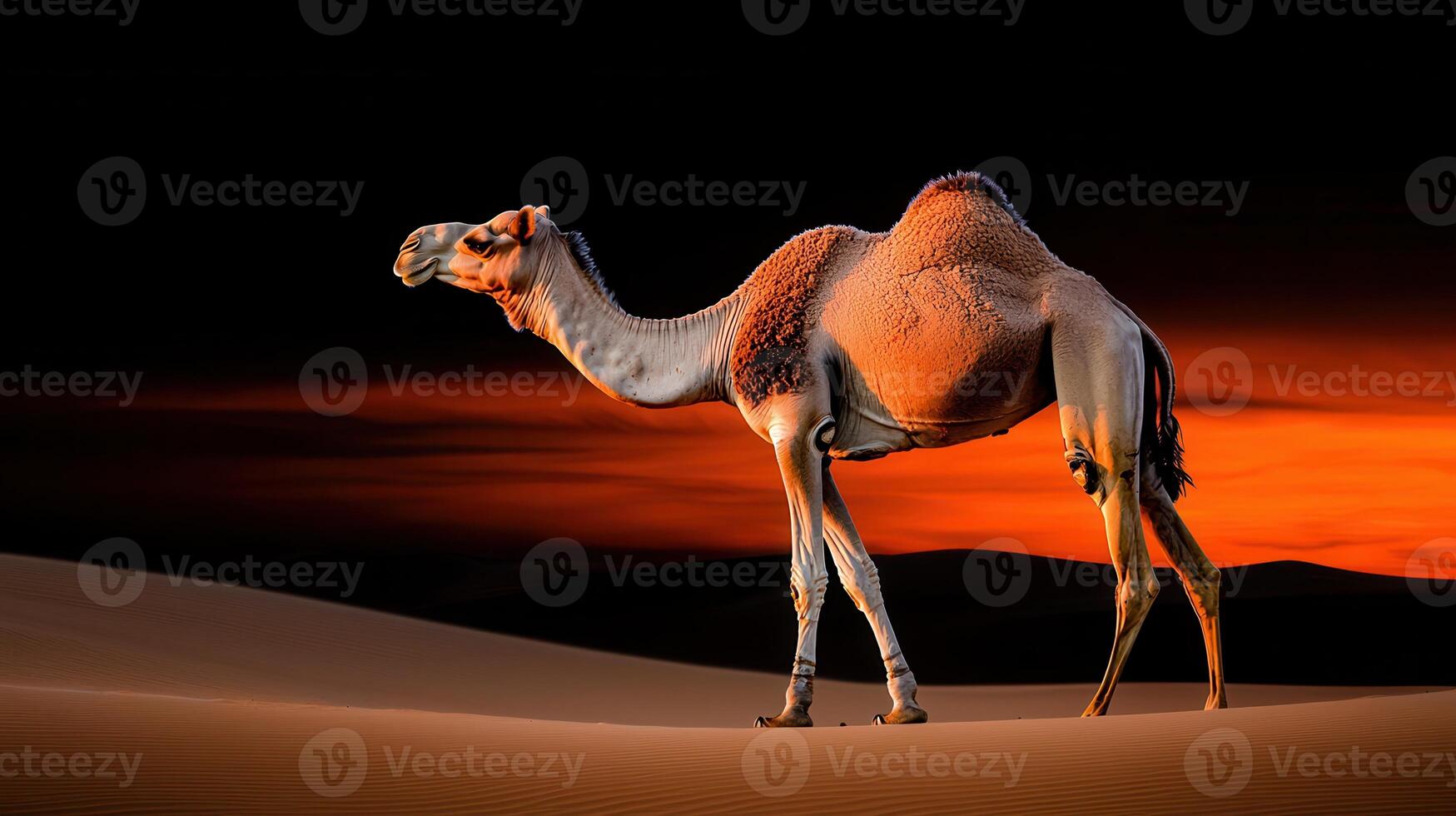 Majestic Camel Silhouette at Sunset in the Desert Wildlife Photography photo