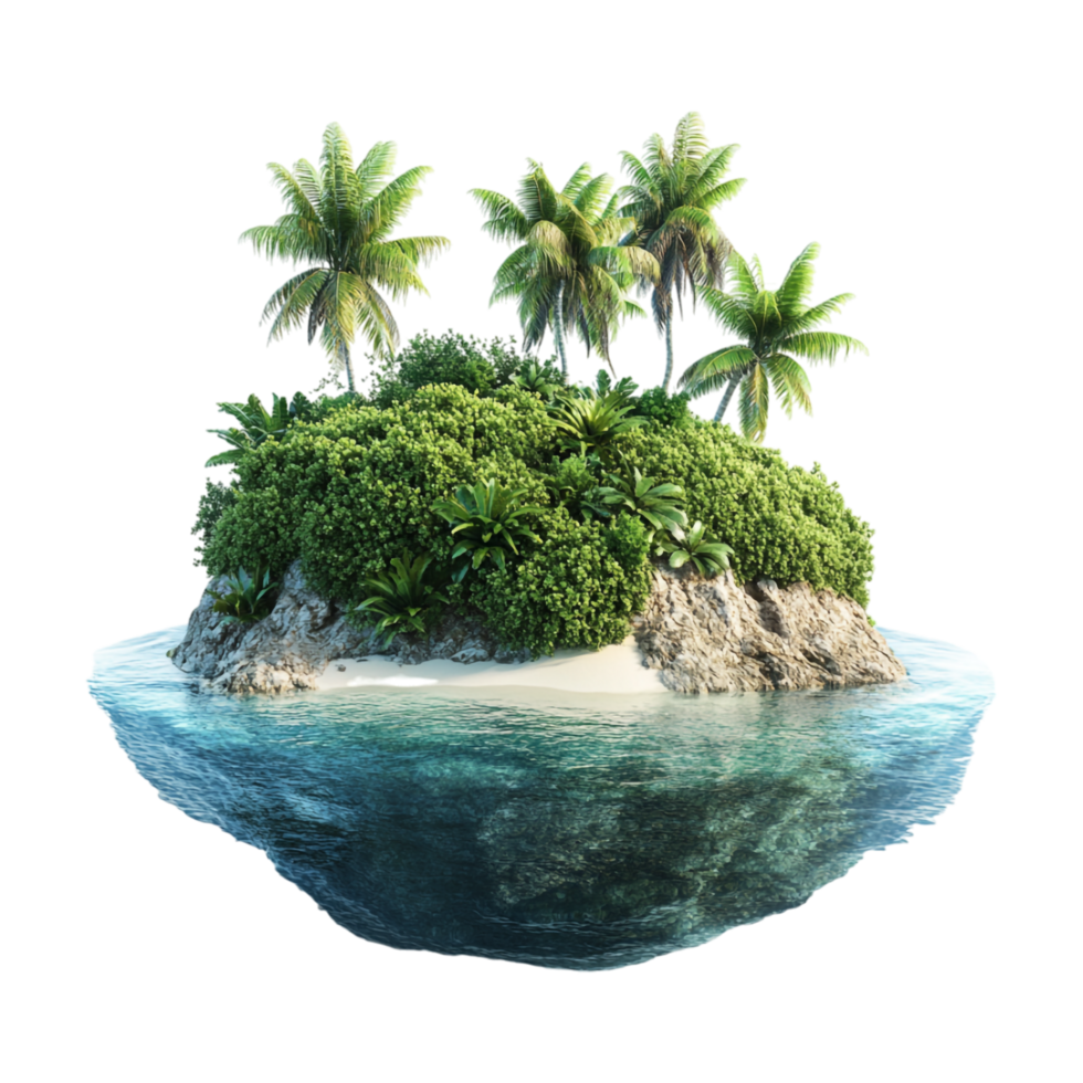 tropical island with palm trees and water on a transparent background png