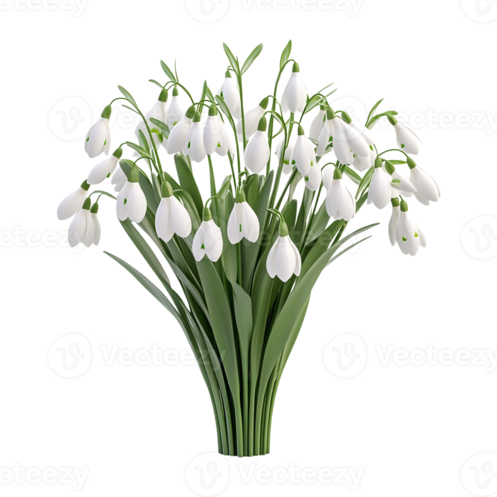 green bouquet of snowdrops on a transparent background png