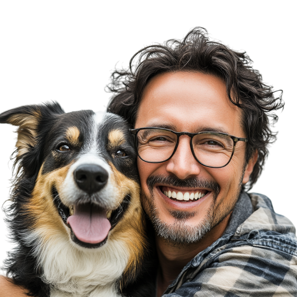 a man with glasses and a dog png
