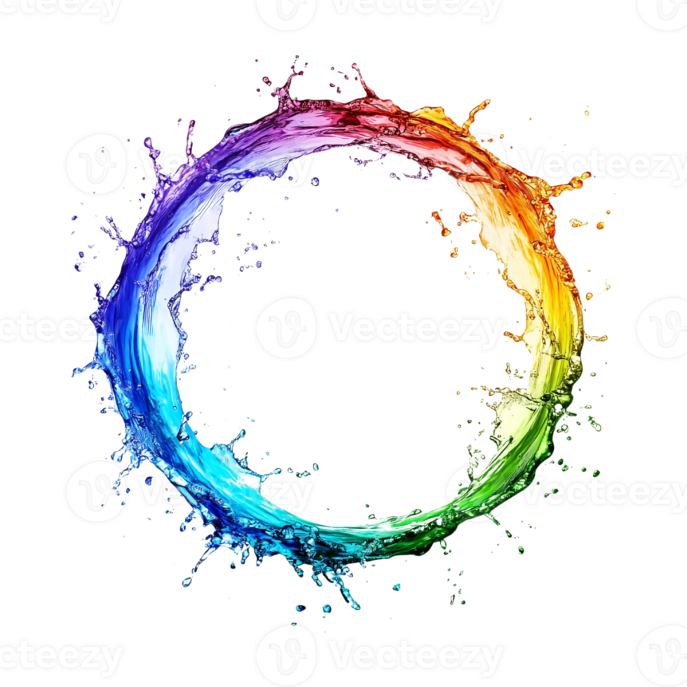 rainbow circle with splash of water on transparent background png