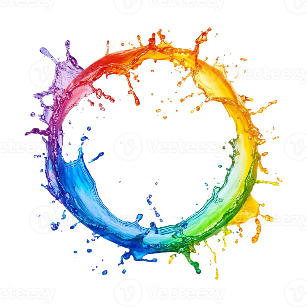 colorful paint splashes in a circle, on a transparent background png