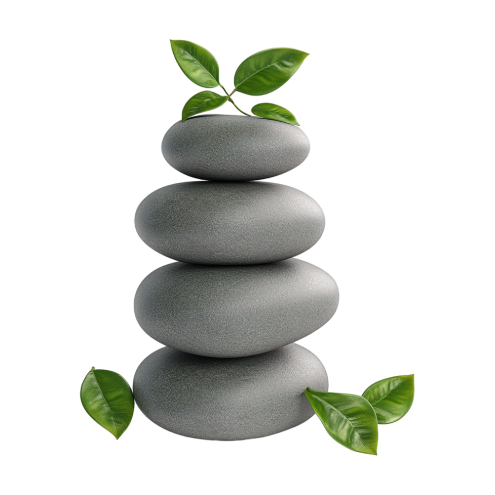 a stack of stones with leaves on top png
