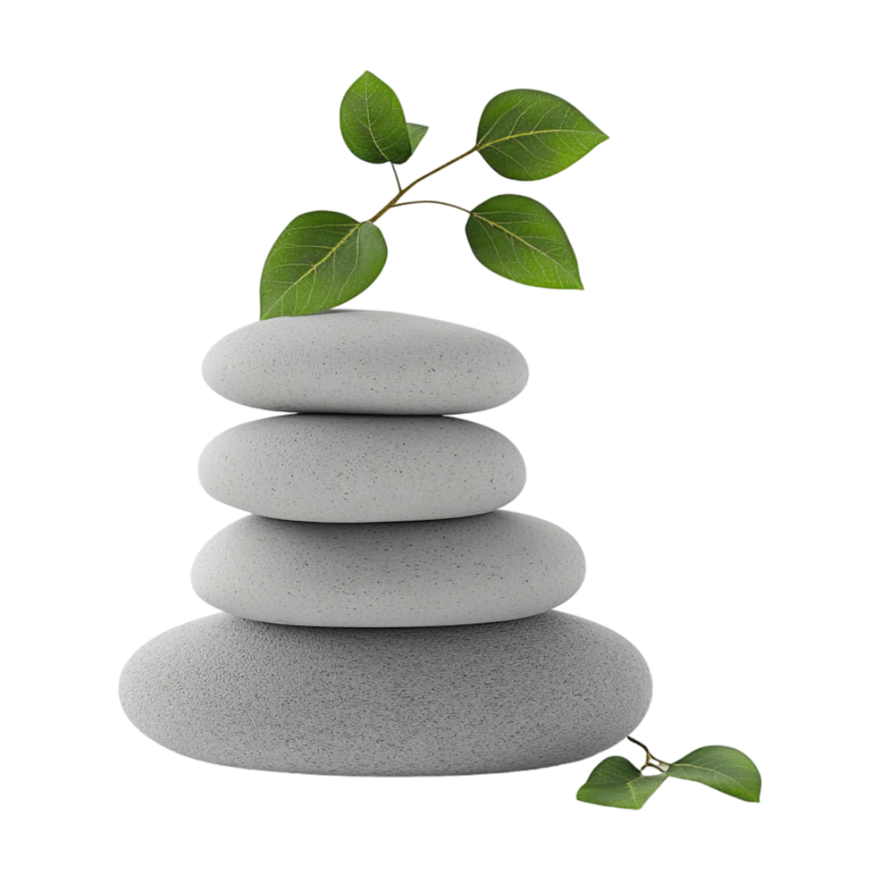 stack of stones with green leaves on top spa png