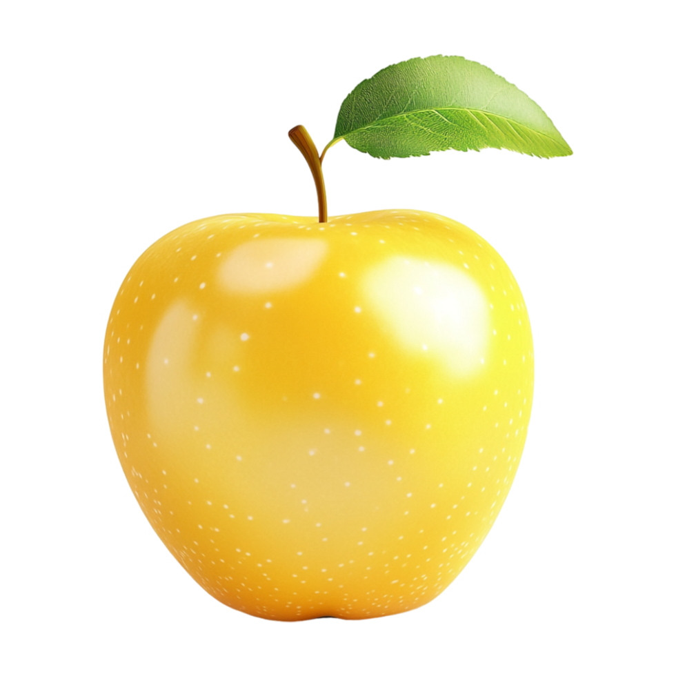 yellow apple with green leaf on transparent background png
