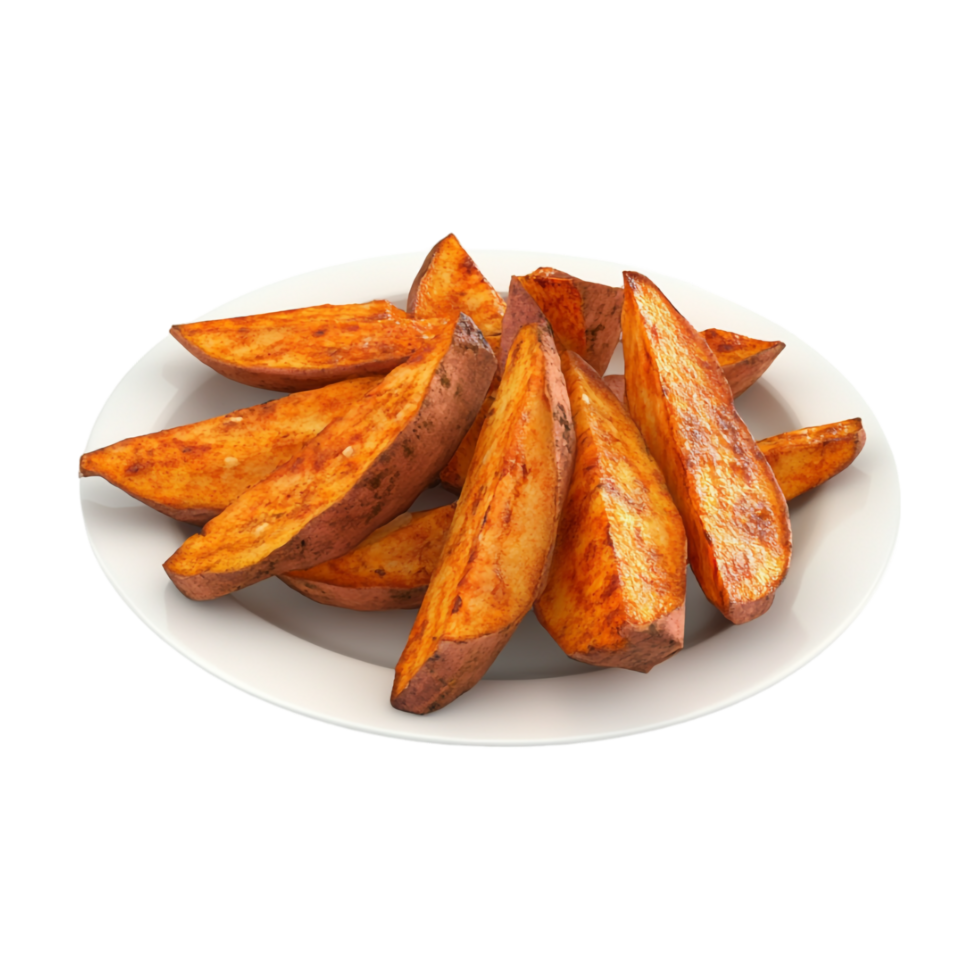 potato wedges on a plate on a transparent background png