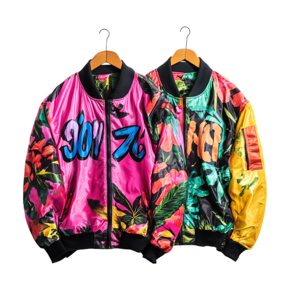 Two colorful bomber jackets winter png