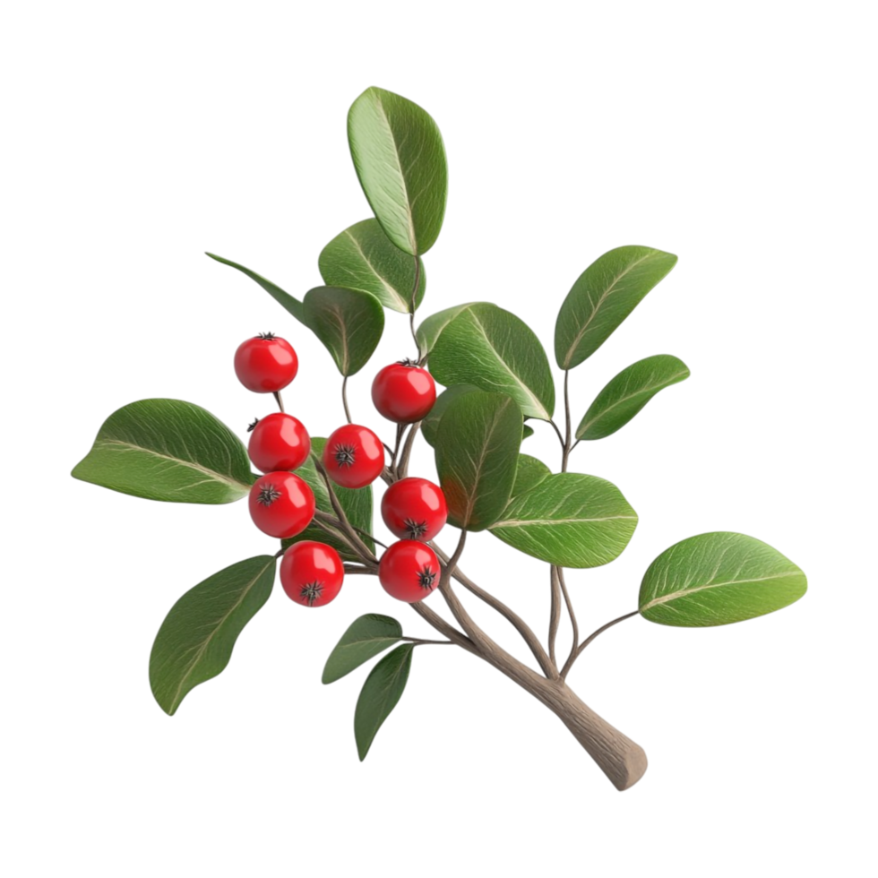 red berries on a branch with leaves on a transparent background png