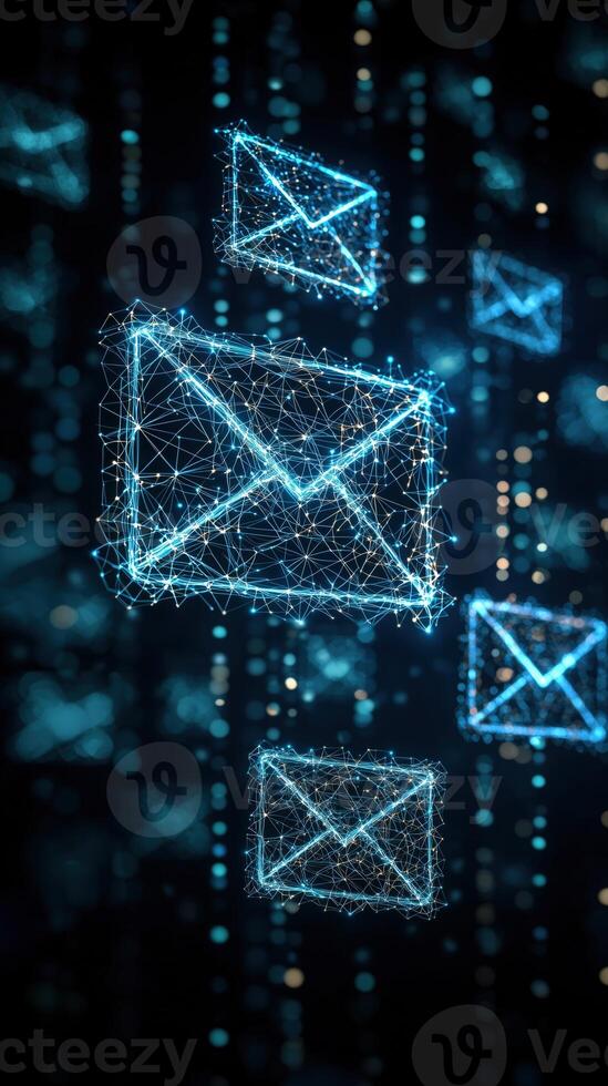 Digital email icons in a futuristic cyber environment representing communication photo