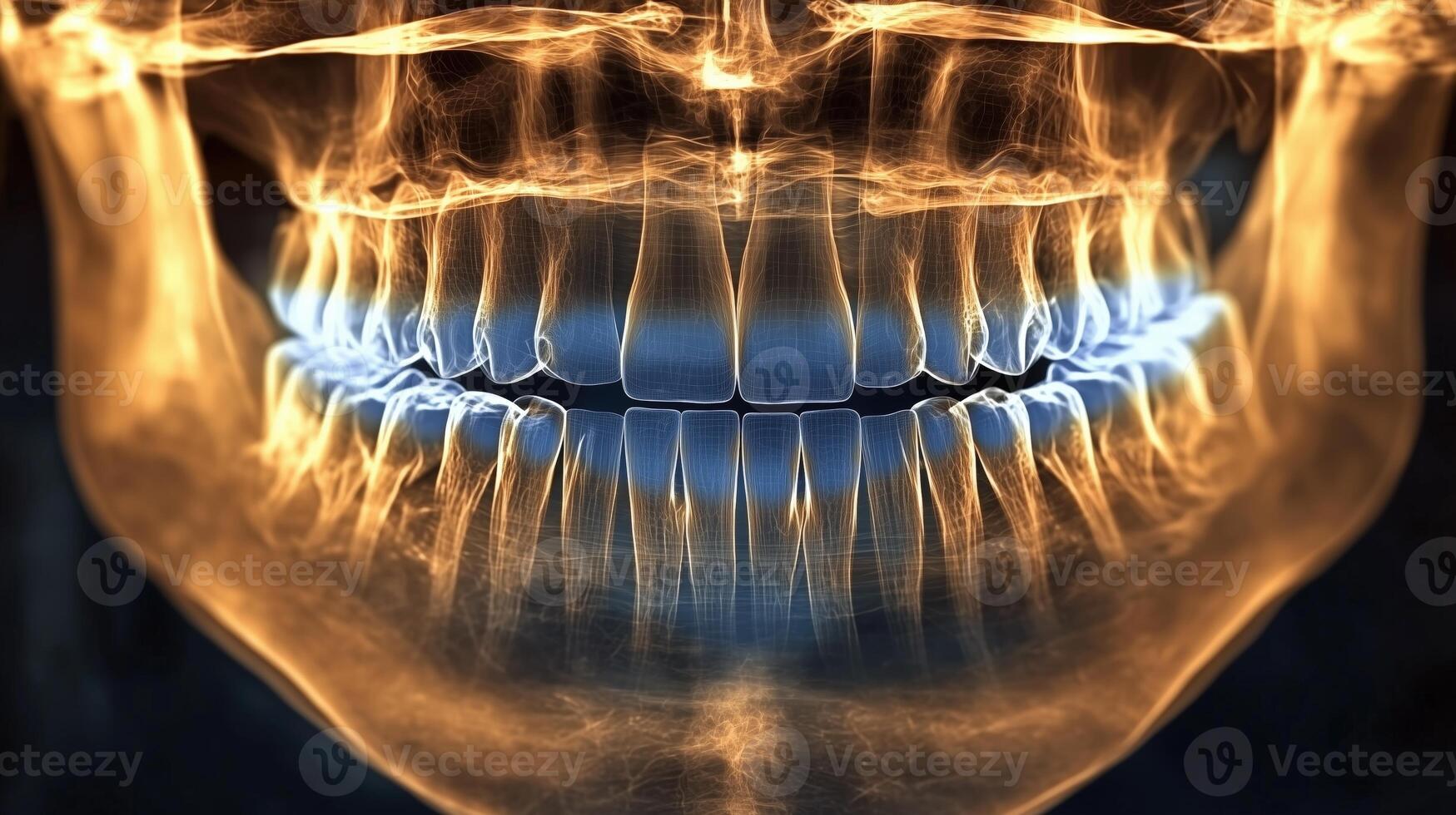 3d x-ray digital illustration of human jaw with teeth and bone structure photo