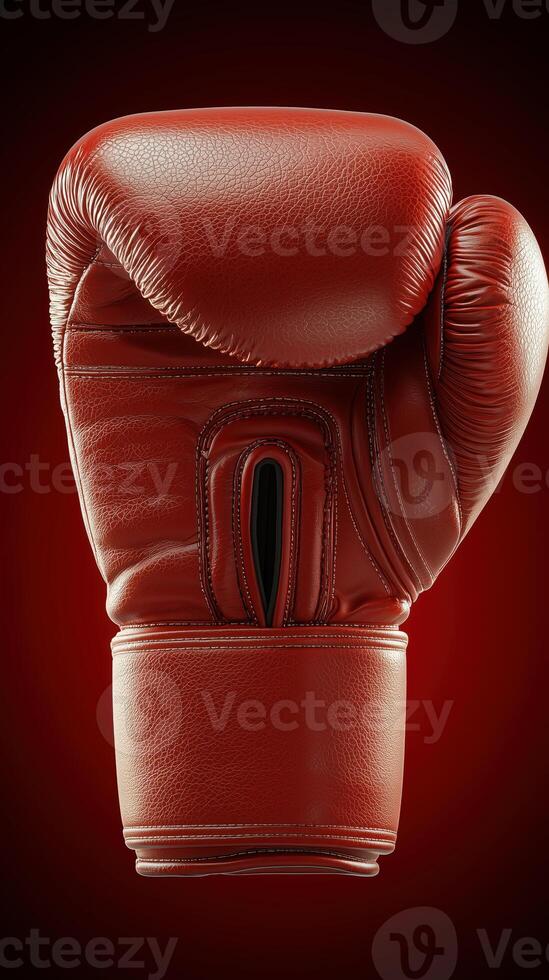 Red boxing glove on dark background for sports and fitness concepts photo
