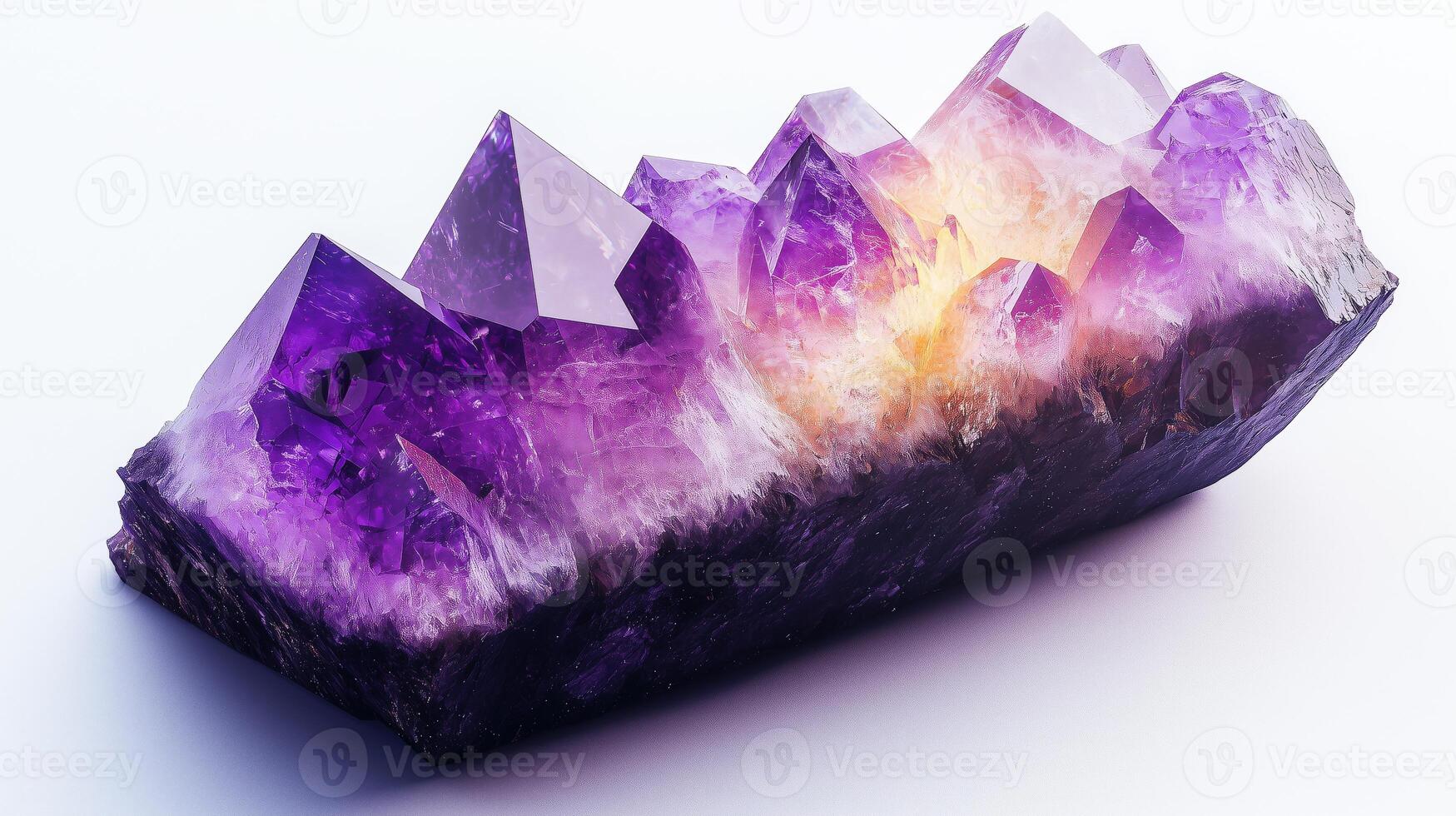 Amethyst crystal cluster with purple shimmering points and faceted surfaces photo