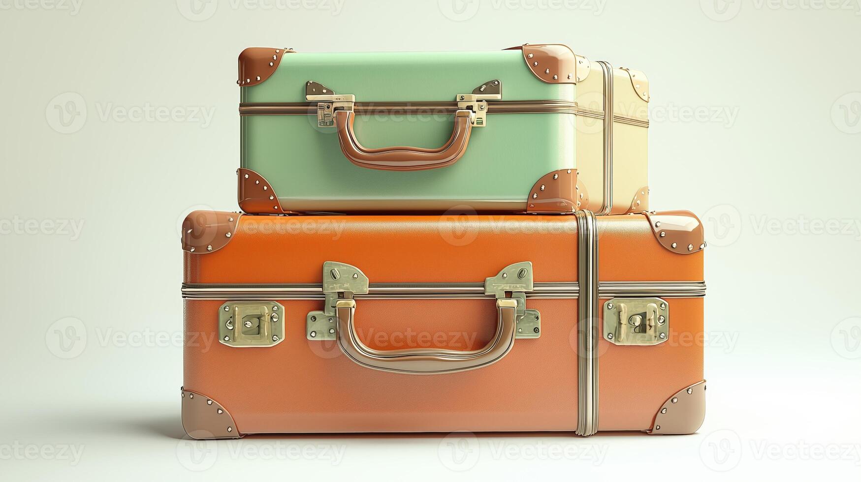 Three vintage travel suitcases in stylish colors for travel enthusiasts photo