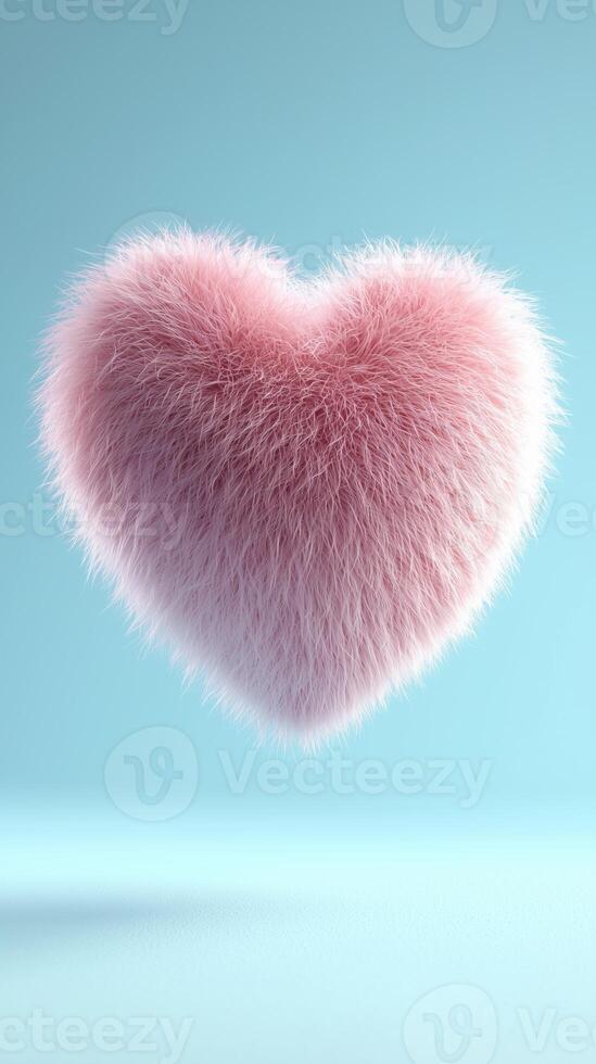 Fluffy pink heart shaped object with soft texture on light blue background photo