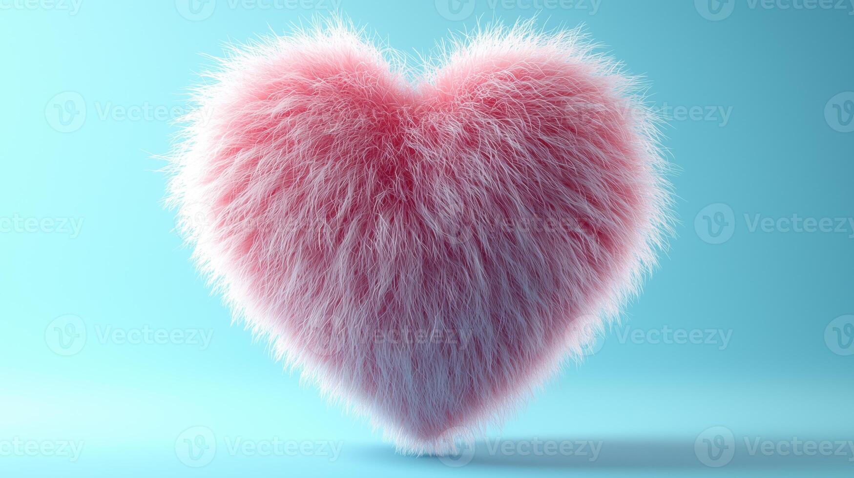 Furry pink heart shape on blue background ideal for valentine's day or love themes photo