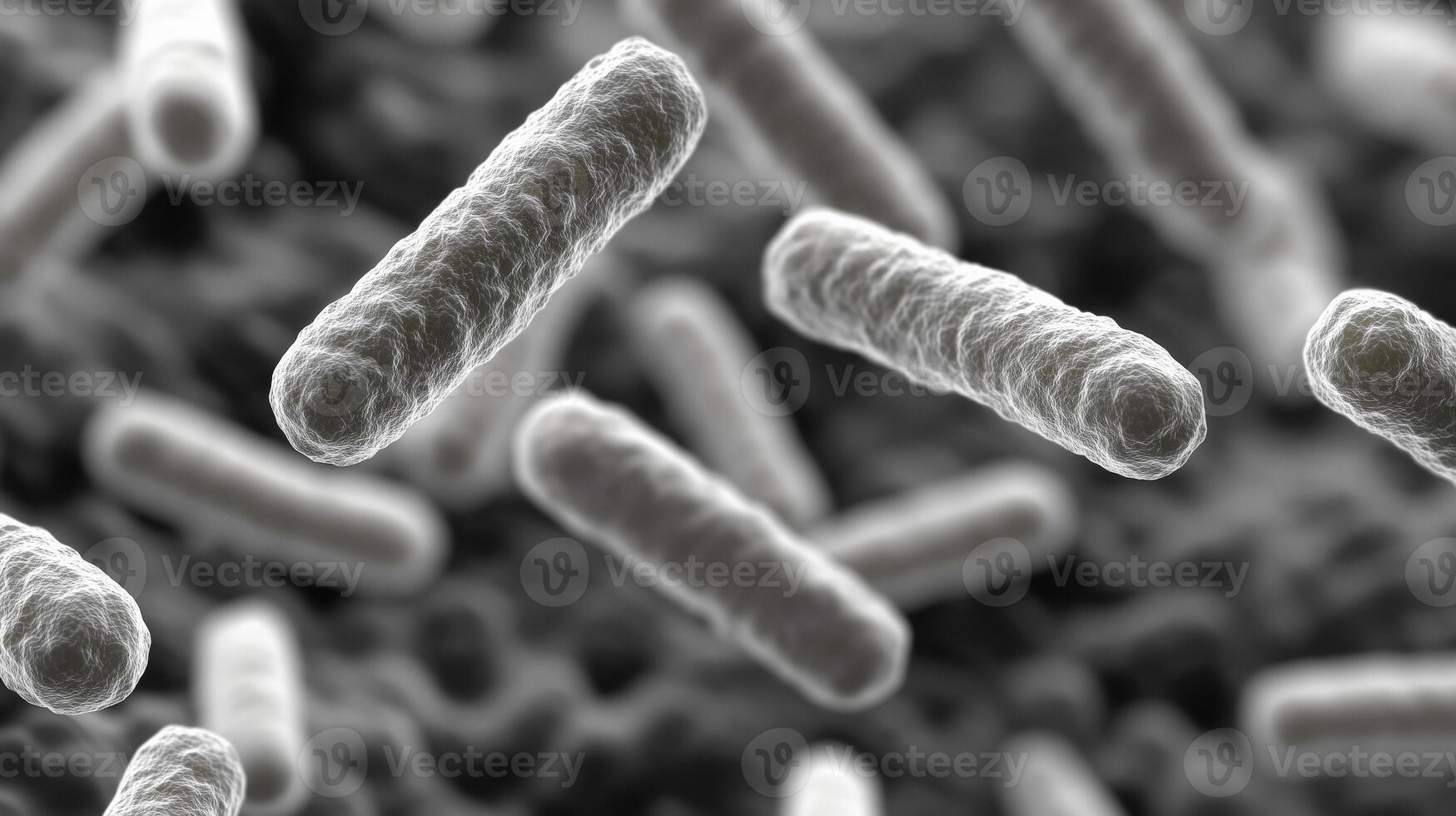 Microscopic view of bacteria, cylindrical shapes under high magnification photo
