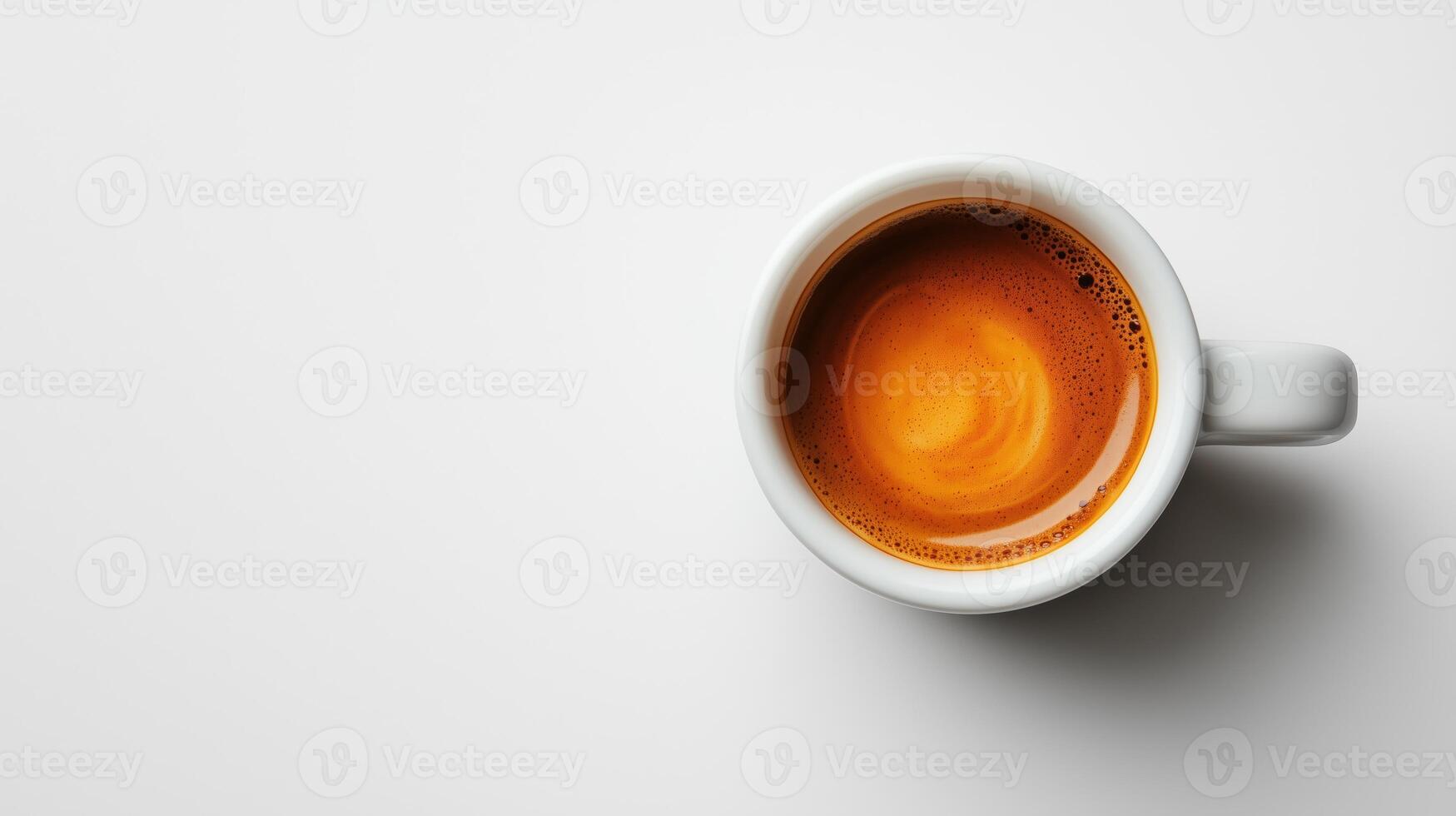 Close-up of a white coffee cup with espresso on a light background photo