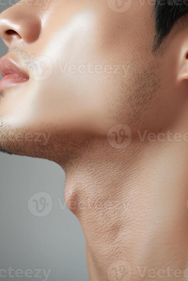 Close-up of a man's jawline and neck with smooth skin photo