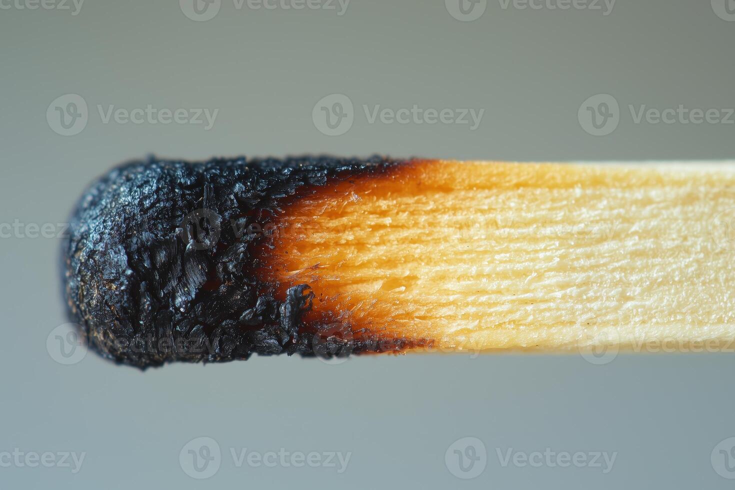 Close-up of a burnt matchstick with charred head and wooden stick highlighting combustion photo