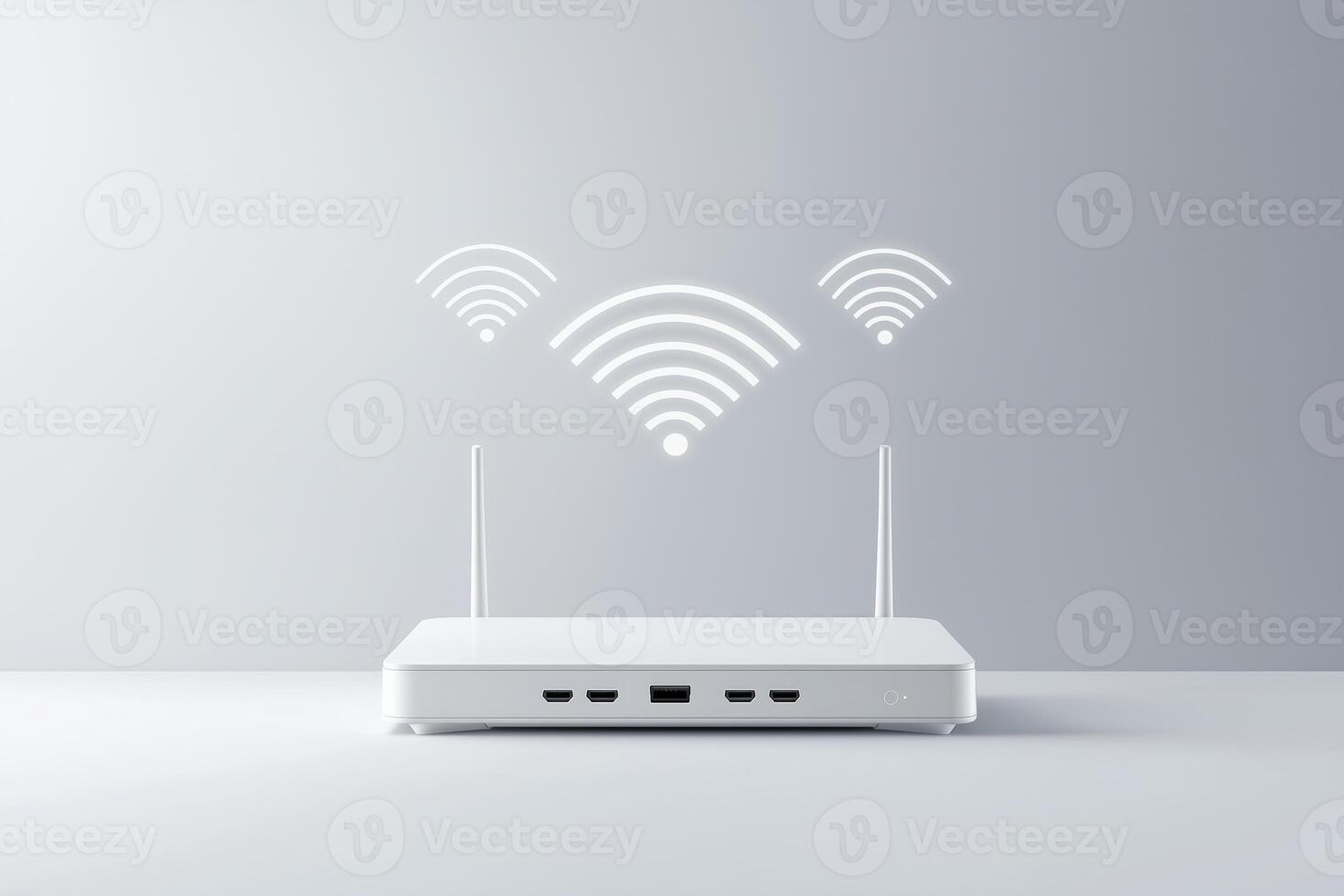 Modern wi-fi router with signal indicators on a minimalist background photo
