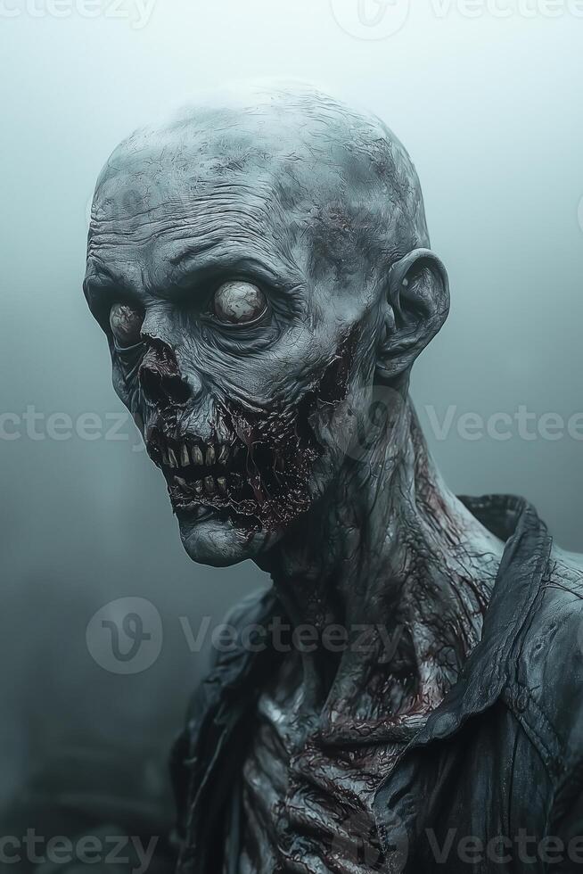 Realistic zombie portrait in foggy environment photo