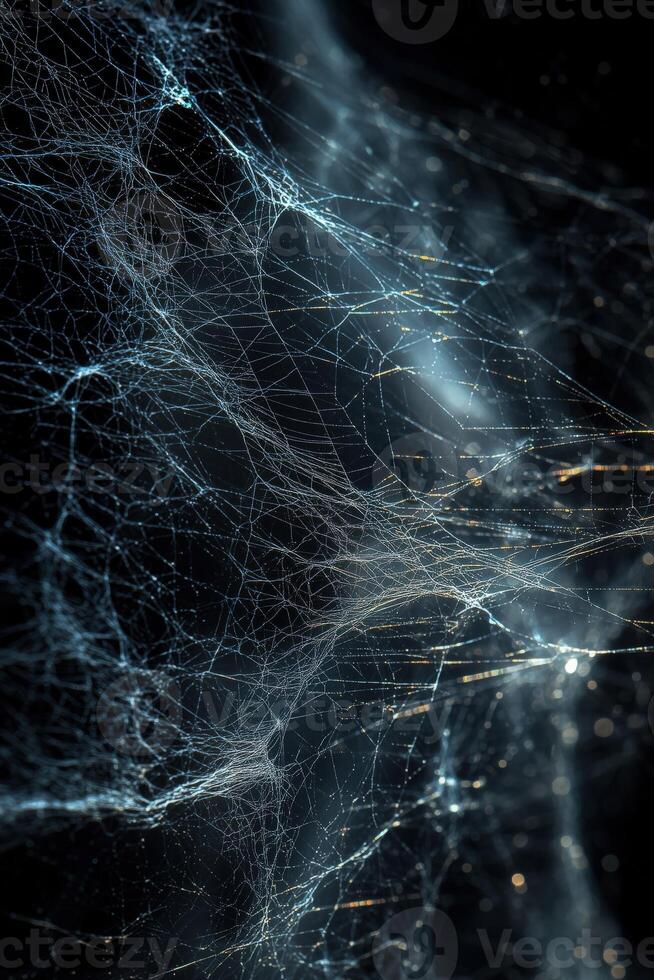 Abstract digital network connections with glowing lights in dark background photo
