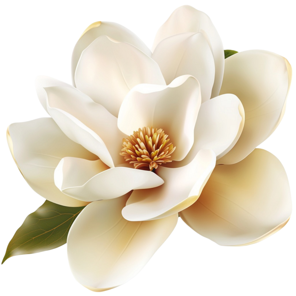Large creamy white magnolia flower with petals and a golden center png