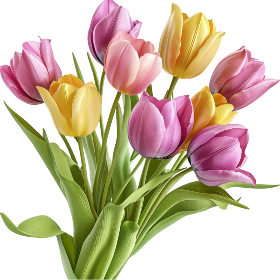 Bouquet of colorful tulips in full bloom png