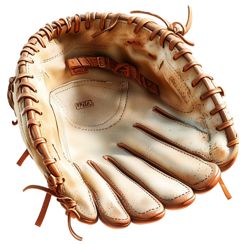 Open baseball glove with visible padding and deep pocket png
