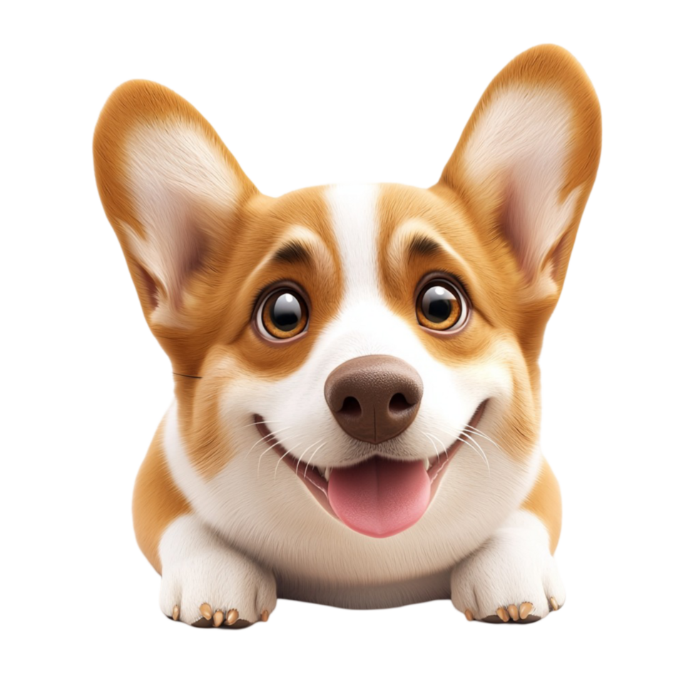 Happy and playful corgi puppy with perked ears and a wide smile png
