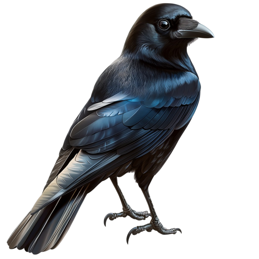 Majestic black crow standing with a sleek and glossy feathered body png