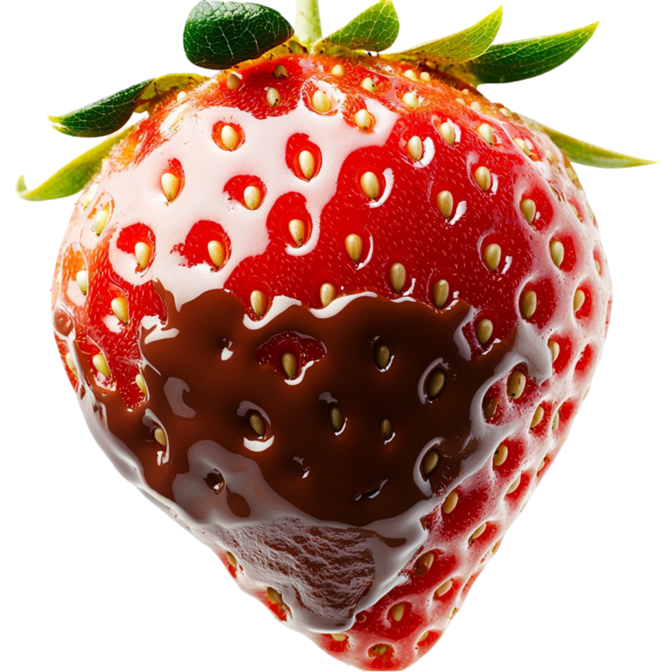 ripe strawberry dipped in melted chocolate png