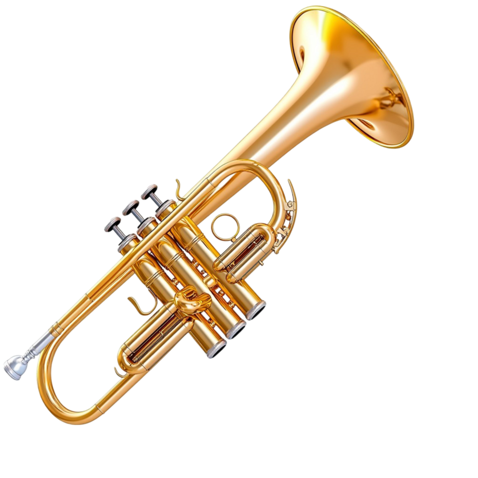 Shiny golden trumpet with detailed valves and a polished finish png
