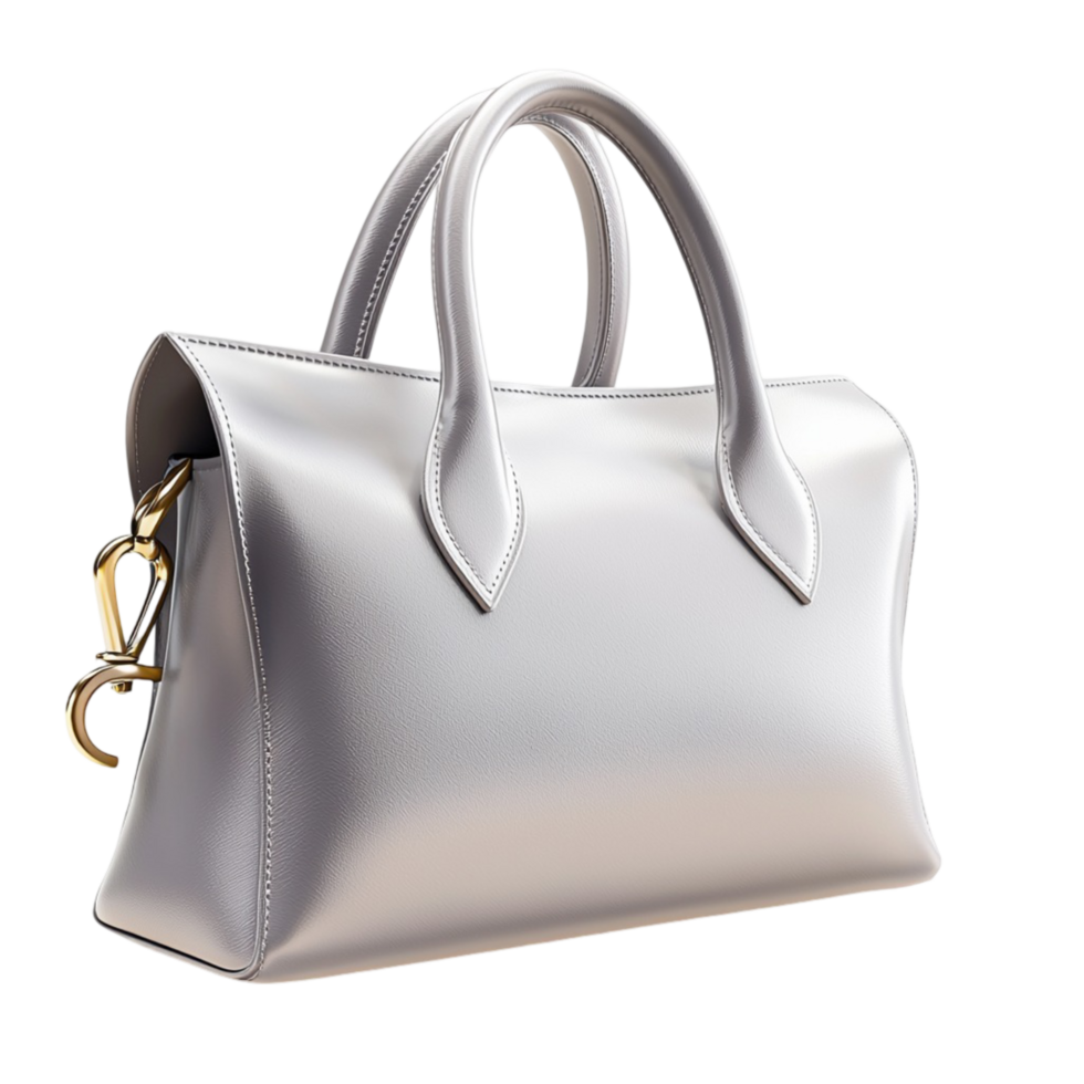silver handbag with handles and a sleek design png