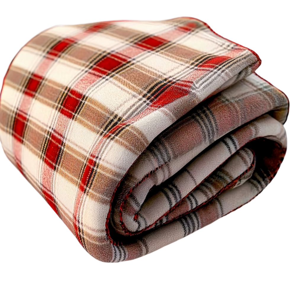 Cozy folded plaid blanket with a warm and texture png