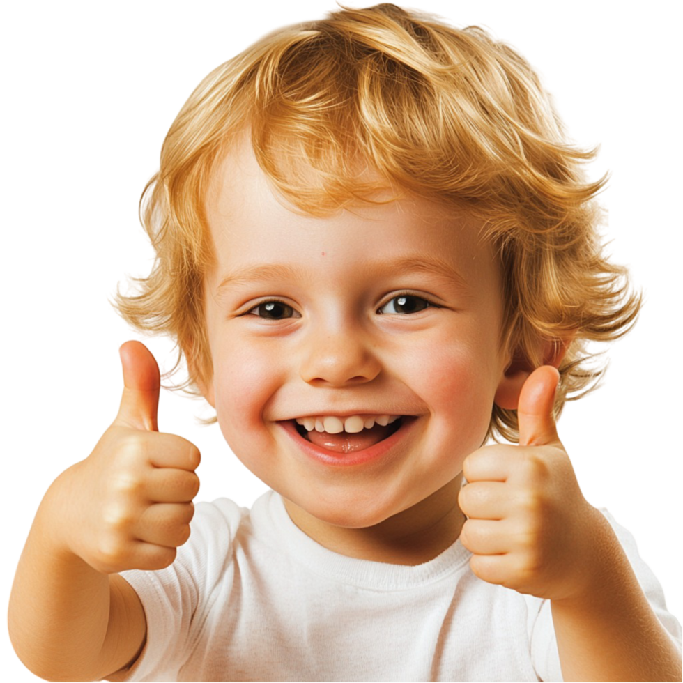 Cheerful young child giving a double thumbs up with a smile png